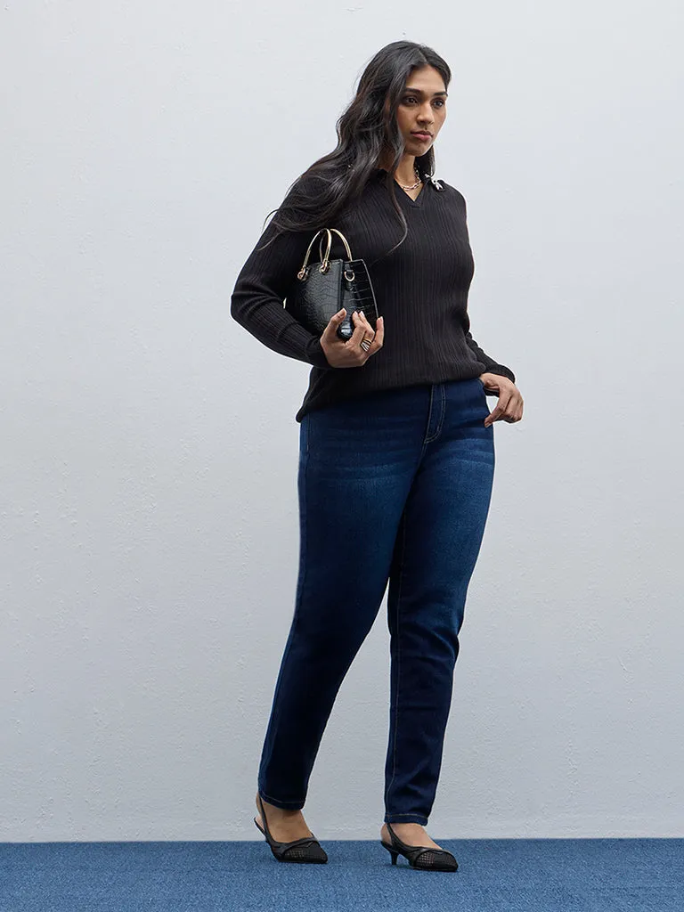 Gia Black Embellished Ribbed Sweater
