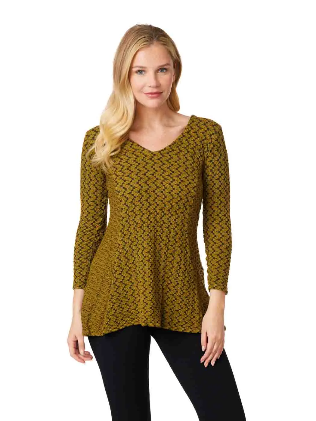 Tianello "Silvia" Taupe Knit Jacquard "Peyton" Tunic