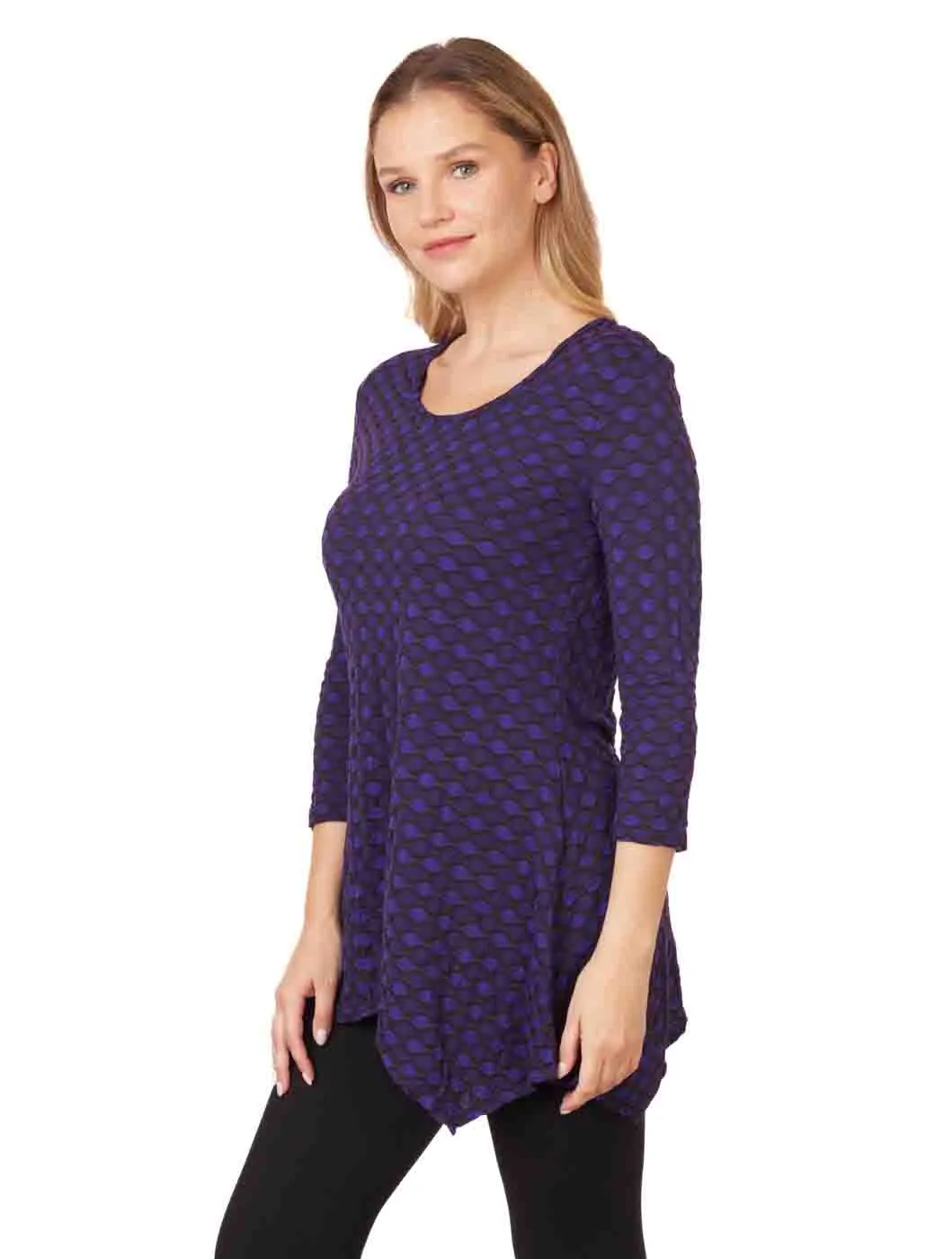 Tianello "YUKO" Knit Jersey Jacquard "Asbury" Tunic-Purple