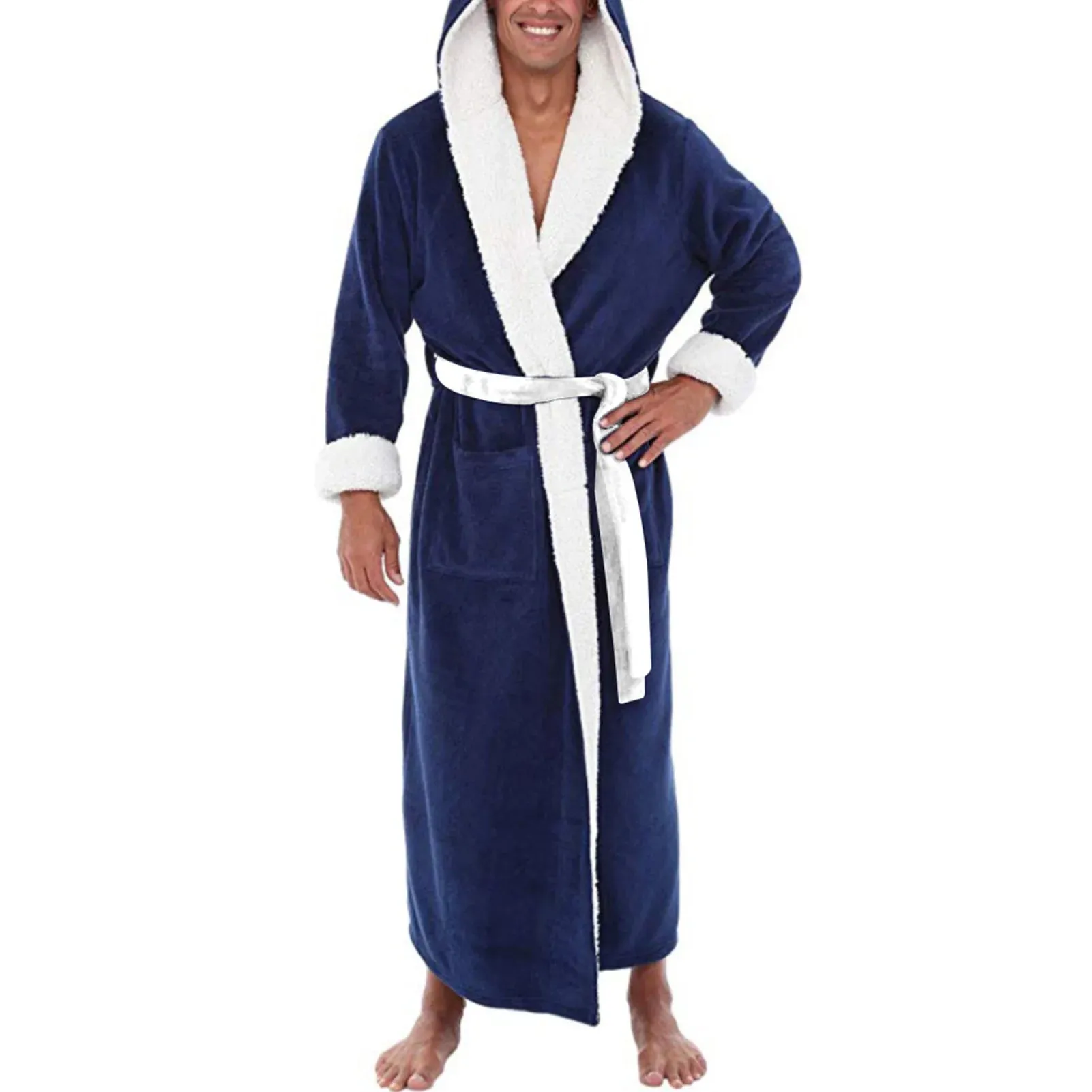 Winter Thick Warm Bathrobe Men Coral Fleece Robe Nightgown Bath Gown Sleepwear Loose Soft Long Nightwea